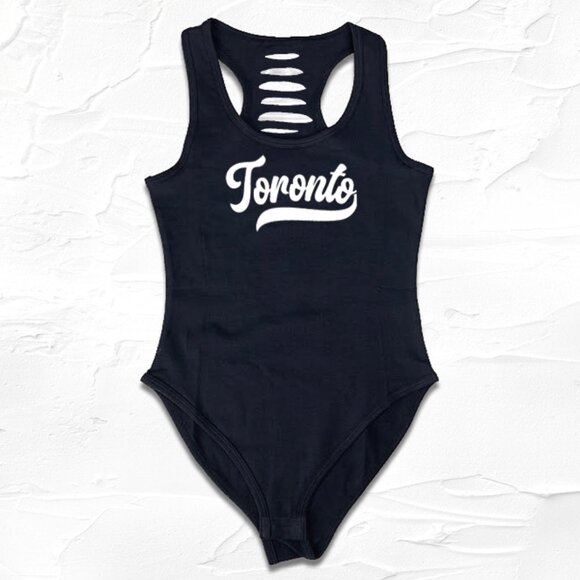 Black/White Toronto Script bodysuit, Womens Canada outfit, Toronto Fan Gift Game - Picture 1 of 3